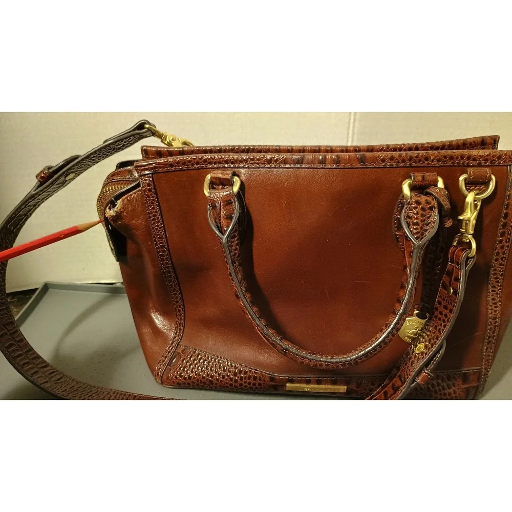 Brahmin Satchel Bag Womens Medium Brown Croc Embossed Leather Crossbody